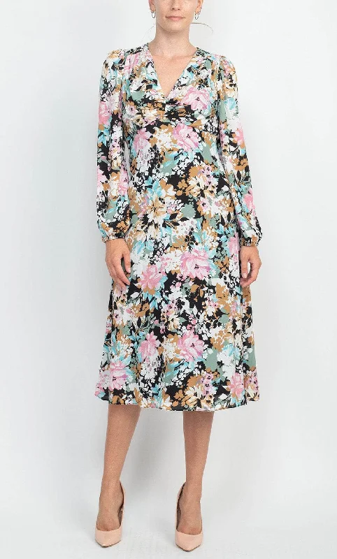 Casual Chic DressLondon Times T6080M - Printed Floral Empire Midi Dress