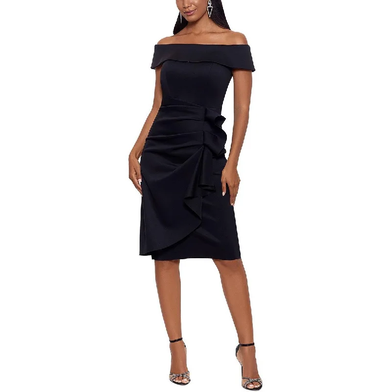 women's sustainable dressesXscape Womens Ruched Off-The-Shoulder Bodycon Dress