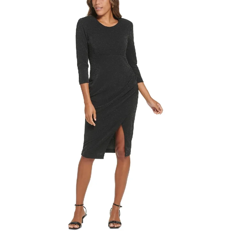 Maternity DressCalvin Klein Womens Faux-Wrap 3/4 Sleeve Midi Dress