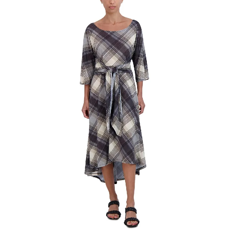 women's fair-trade dressesSignature By Robbie Bee Womens Plaid Waist Tie Midi Dress