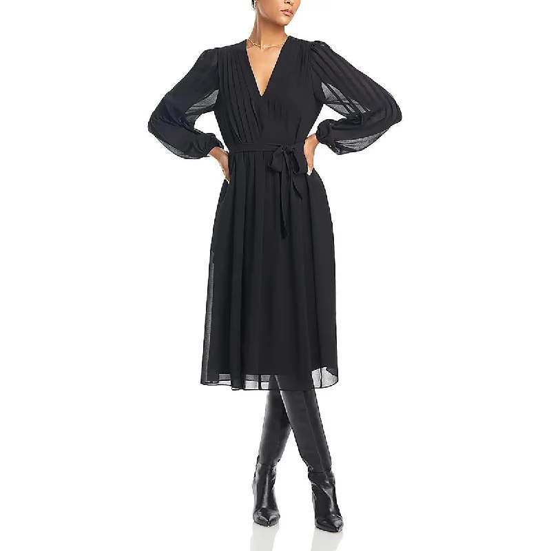 women's long-sleeved dressesKobi Halperin Womens Pintuck V-Neck Midi Dress