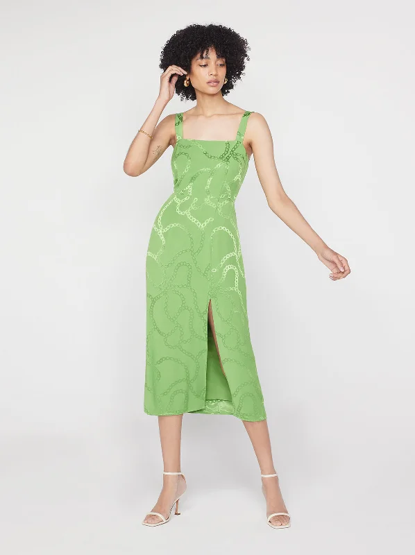 women's short-sleeved dressesMara Green Chain Jacquard Midi Dress