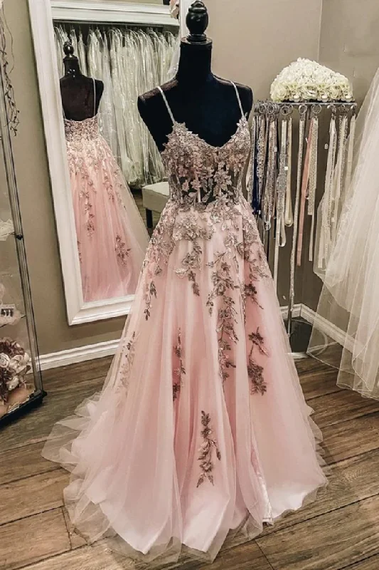 Backless DressV Neck Backless Pink Lace Long Prom Dress, Long Pink Lace Formal Evening Dress gh2283