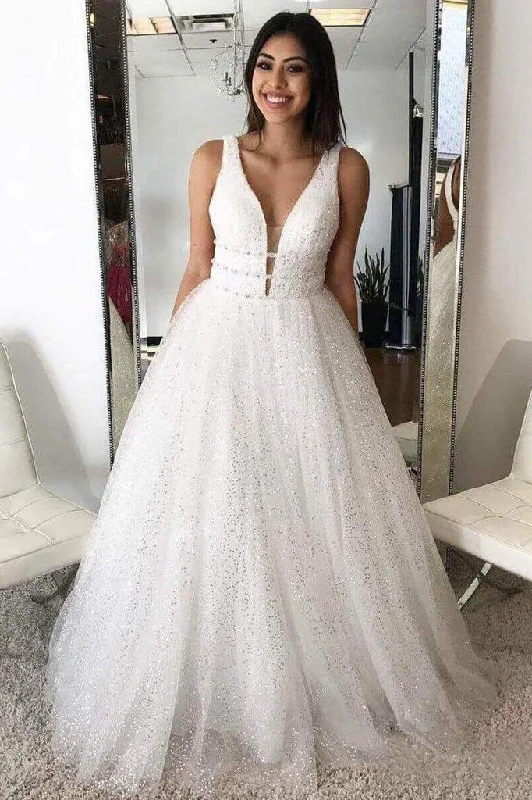 Nursing DressA Line Deep V Neck Ball Gown Prom Dresses Open Back White Evening Dresses gh2139