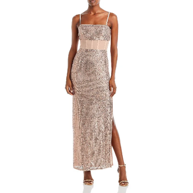 women's body-skimming dressesBCBGMAXAZRIA Womens Sequined Long Evening Dress