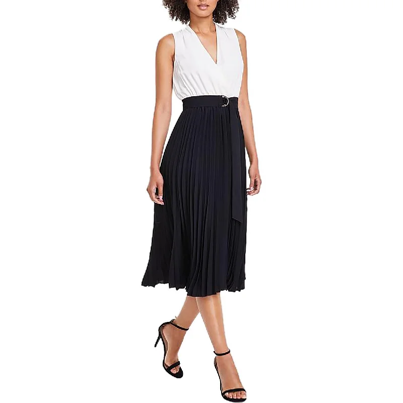 Embellished DressAnne Klein Womens Pleated Sleeveless Midi Dress