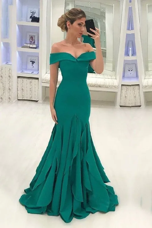 women's vintage dressesGreen Off Shoulder Sleeveless Satin Prom Dresses Mermaid Evening Dresses  gh2368