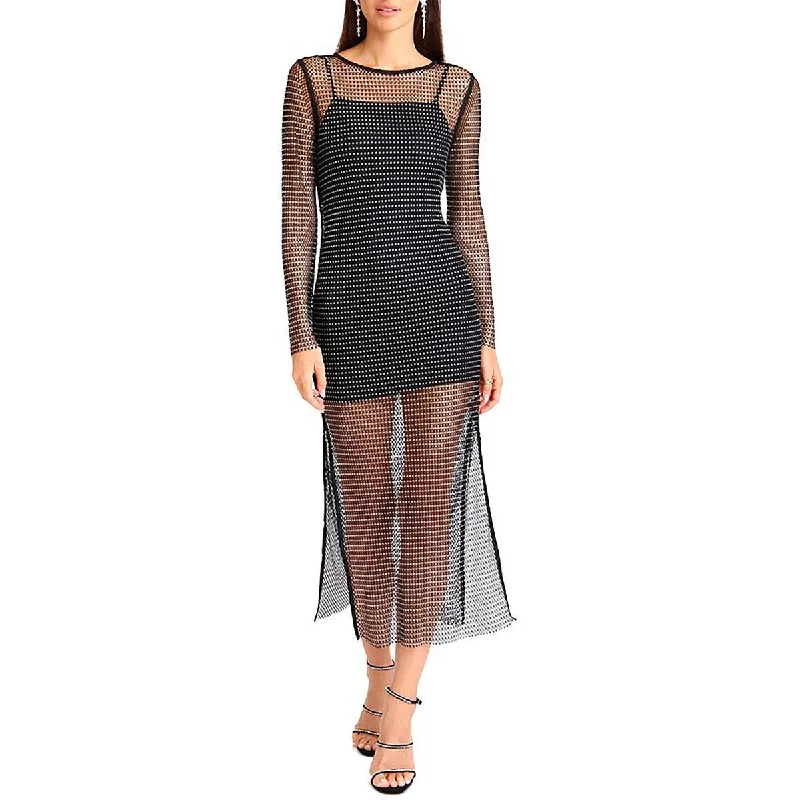 Spaghetti Strap DressAvec Les Filles Womens Fishnet Tea-Length Bodycon Dress