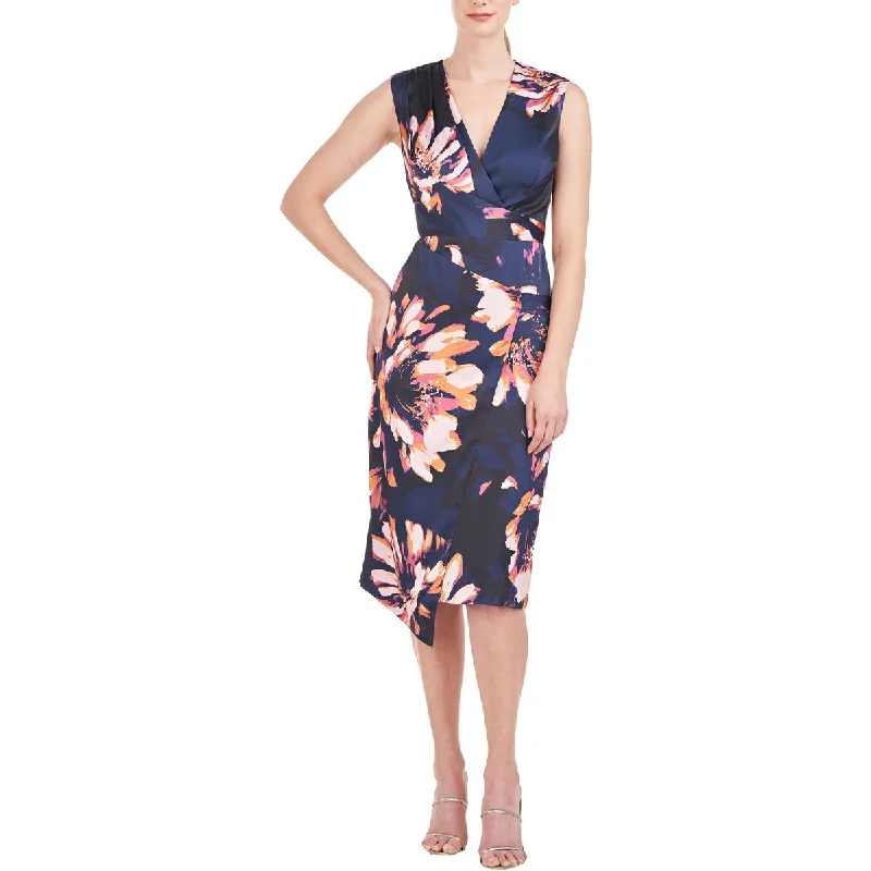 Solid Color DressKay Unger New York Womens Floral Print Pleated Midi Dress