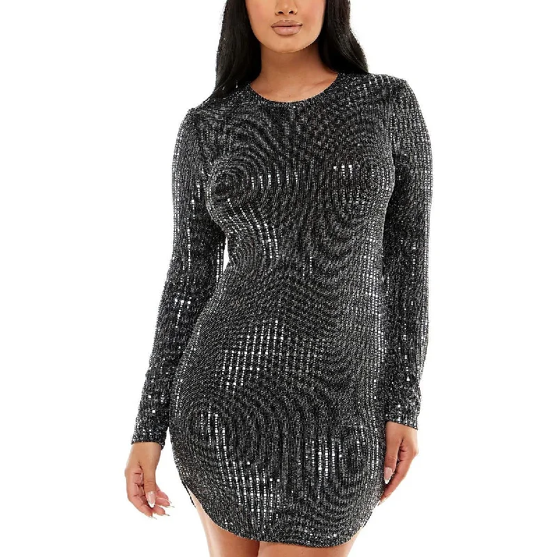 Short-Sleeve DressB. Darlin Womens Juniors Metallic Long Sleeves Bodycon Dress