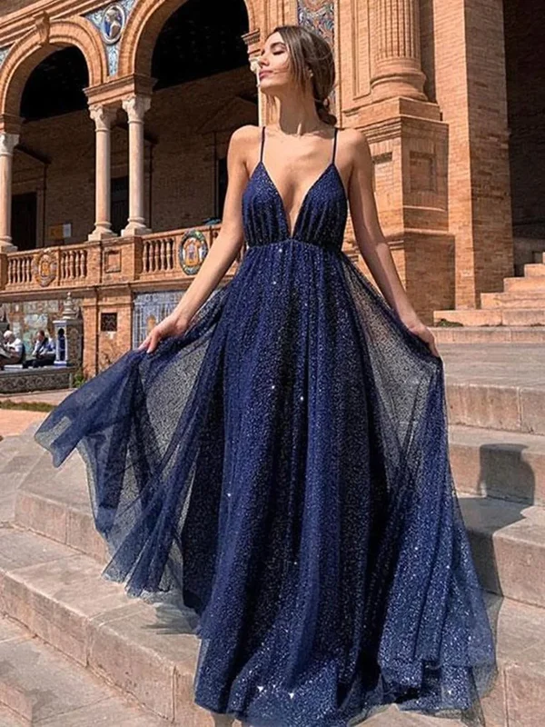 women's vacation dressesA Line V Neck Backless Blue Prom Dresses, V Neck Blue Backless Formal Graduation Evening Dresses  gh2090