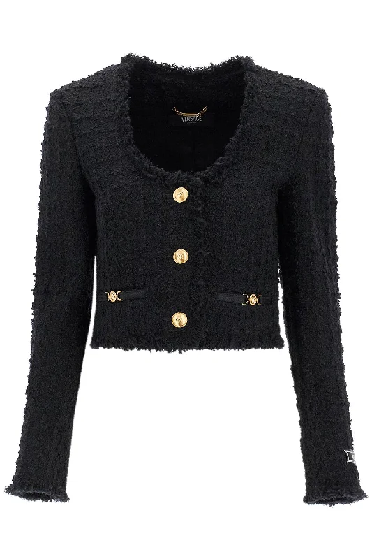 women's coats with Victorian-era influencesVersace Women's Short Tweed Heritage Jacket