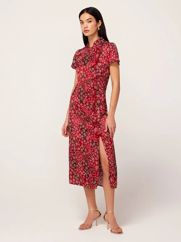 Sheath DressLeia Red Constellation Print Midi Dress