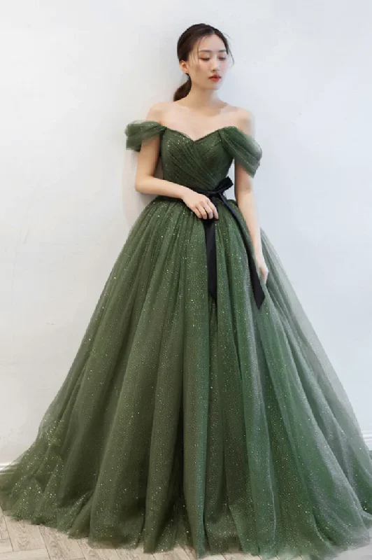 Tiered DressGreen tulle long prom dress A line evening dress  gh2275