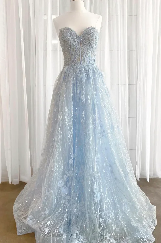 Zipper DressBlue tulle sequins long prom dress blue evening dress  gh2310