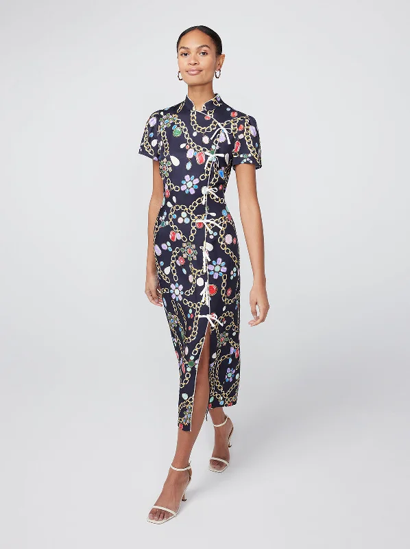 Denim DressLeia Black Chain Print Midi Dress