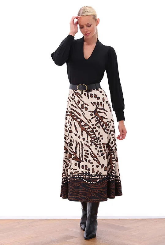 Wrap DressK Design Z119 Black Top & Brown Printed Midi Dress