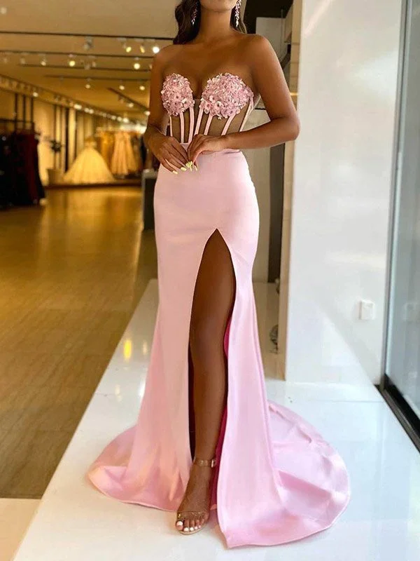 Floral DressEmbroidered Split-Joint Bandeau Prom Dress See-through Evening Dress  gh2026