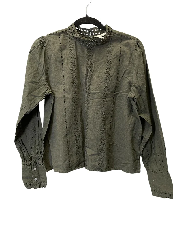 women's tops with lace-up frontsTop Long Sleeve By Loft In Green, Size: M