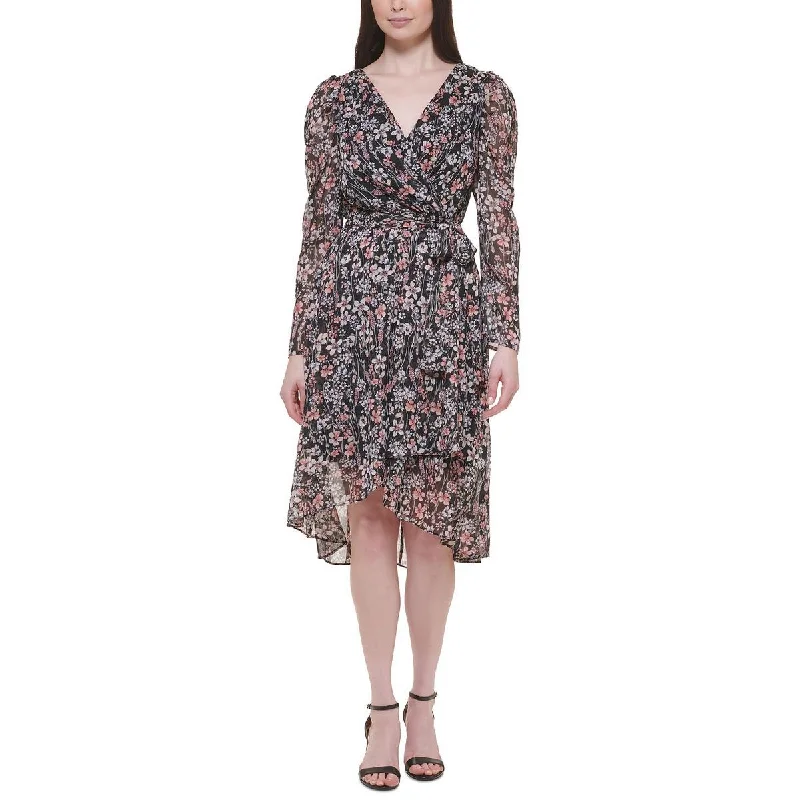 women's casual dressesTommy Hilfiger Womens Petites Chiffon Floral Midi Dress