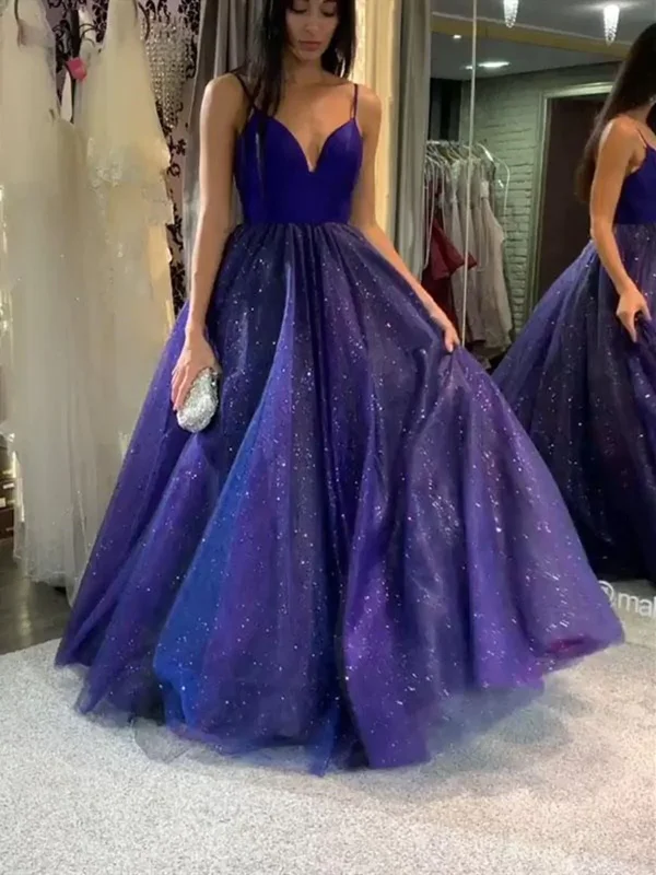 Laced DressShiny V Neck Blue Long Prom Dresses, Bling Bling Blue Long Formal Evening Dresses  gh2170