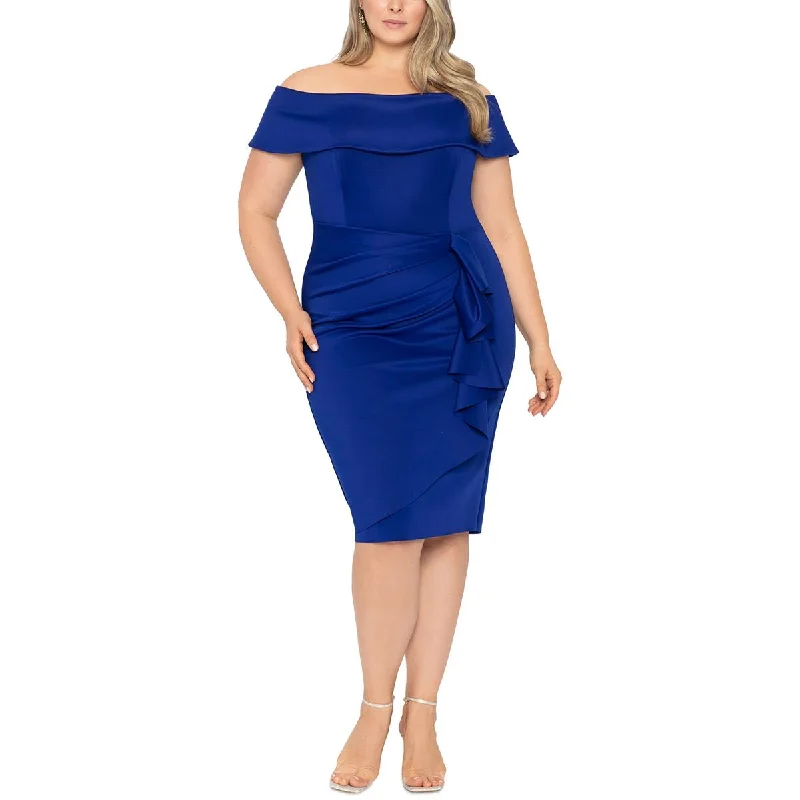 women's solid color dressesXscape Womens Plus Ruffled Sheath Bodycon Dress