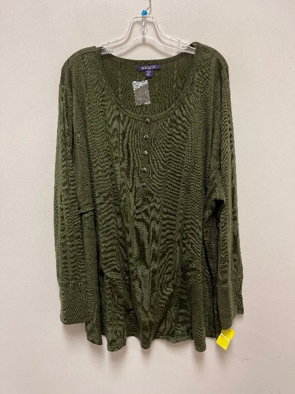 women's tops for vintage fashion enthusiastsTop Long Sleeve By Roamans In Green, Size: 3x