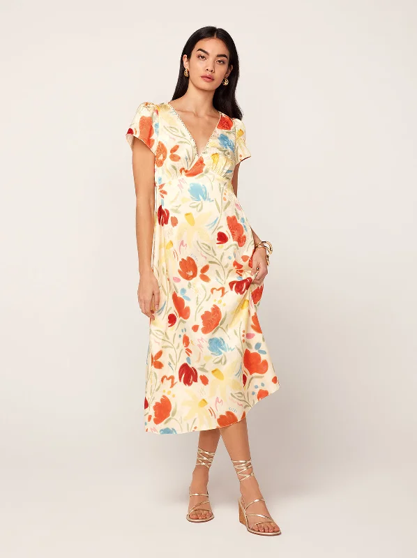 Denim DressEffie Pastel Floral Jacquard Midi Dress