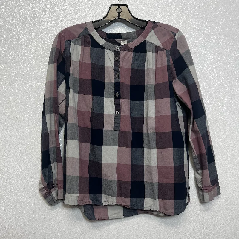 women's tops with bell sleevesTop Long Sleeve By Loft O In Checked, Size: M