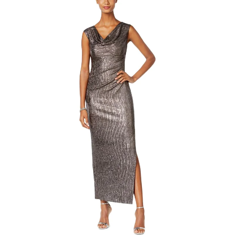 Zip-Up DressConnected Apparel Womens Petites Metallic Cowl Neck Evening Dress