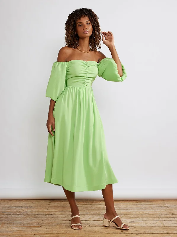 Ruffle DressAlexis Green Bardot Midi Dress