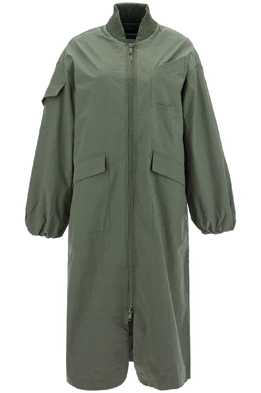 women's coats for apple-shaped bodiesGanni Women's Long Tech Seersucker Trench