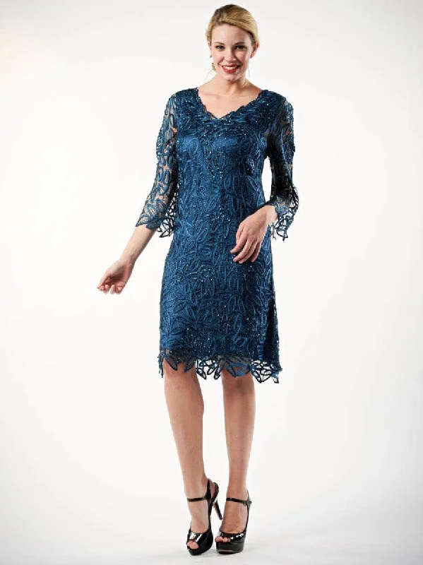 women's glam dressesSoulmates C903 - Sheer Crochet Lace Midi Dress