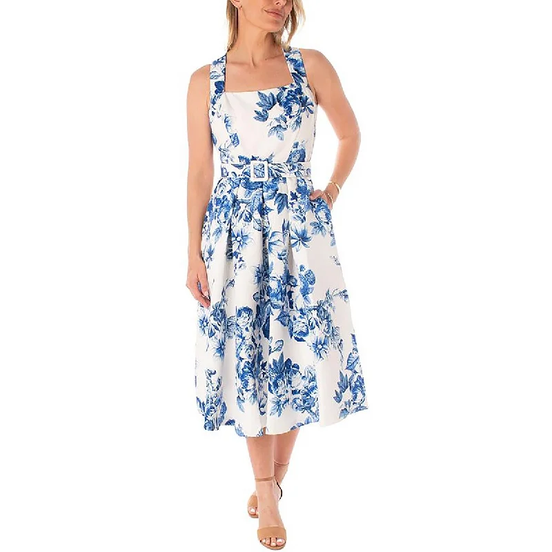 women's cold-shoulder dressesMaison Tara Womens Floral Print Belted Midi Dress