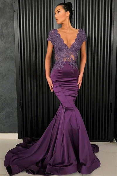 women's statement dressesChic V-neck short sleeve evening gown mermaid beaded long dress gh2366