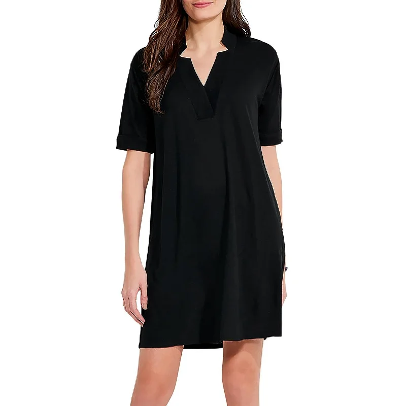 Plunging Neckline DressNic + Zoe Womens Cuff Sleeve Midi T-Shirt Dress