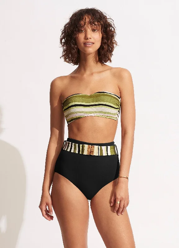 Laced-Up Female SwimwearSun Stripe High Waisted Pant With Belt - Avocado