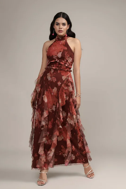 Glitter DressMarilyn Maxi in Deep Red Floral