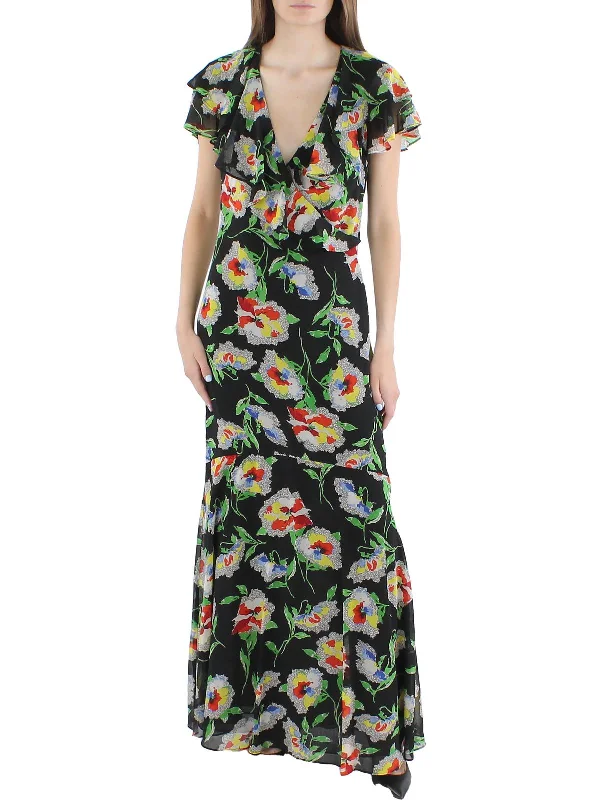 women's cinched-waist dressesWomens Chiffon Floral Maxi Dress