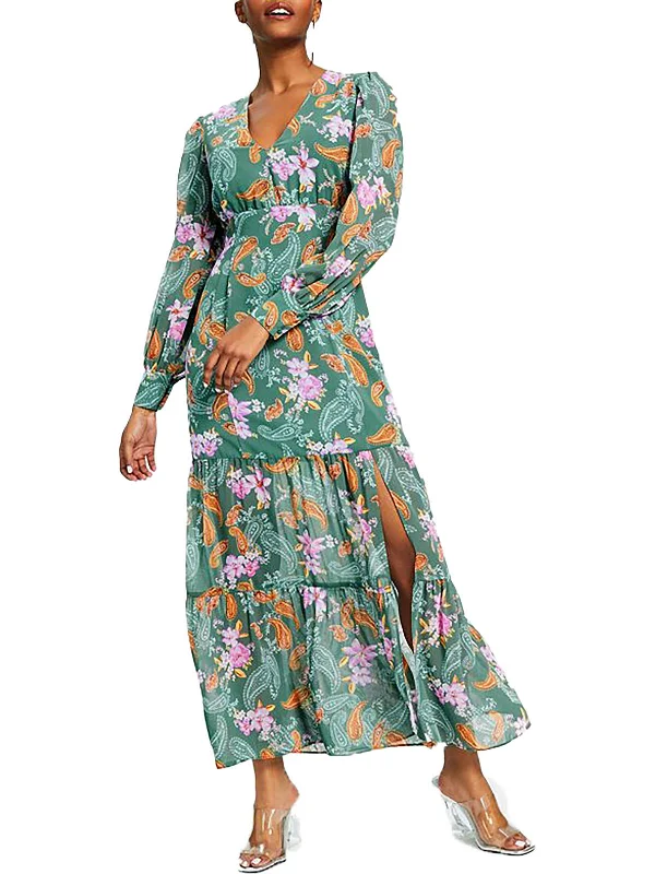 women's easy-to-wear dressesPetites Womens Chiffon Floral Maxi Dress