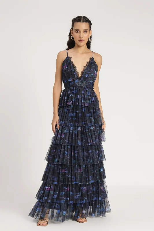 Spaghetti Strap DressOakley Maxi Dress in Blue Print