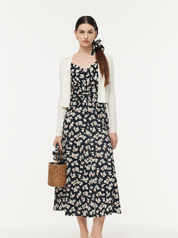 100% Cotton Strap Maxi Dress And Lyocell Cardigan Two-Piece Set