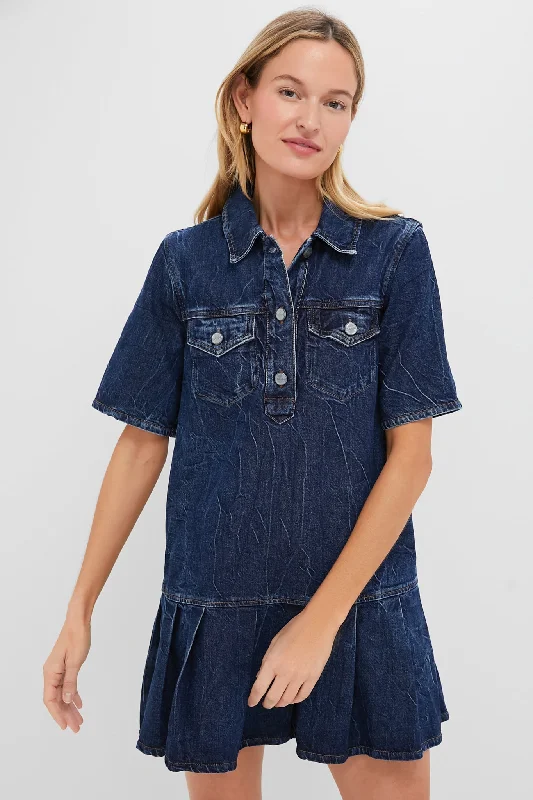 Ruffle DressMid Blue Stone Crinkled Future Denim Mini Dress