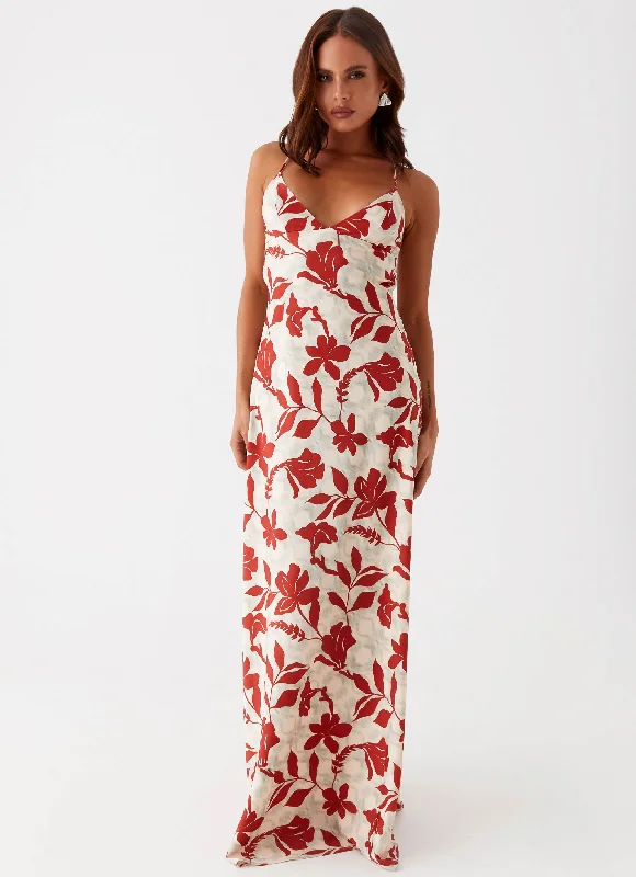 women's chiffon dressesCecily Maxi Dress - Red Green Floral