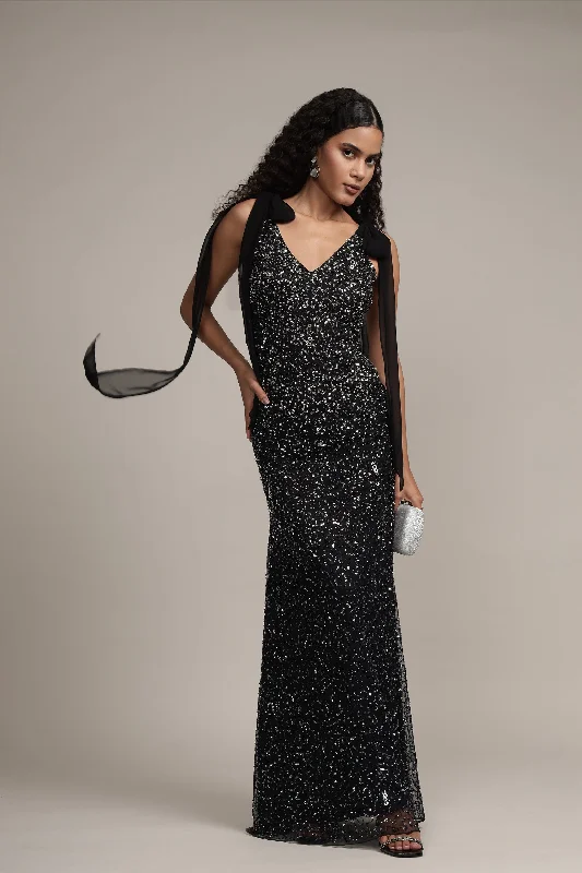 women's neon dressesDream Embellished Maxi Dress in Black