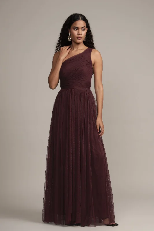 Evening DressOne Shoulder Maxi Dress in Plum