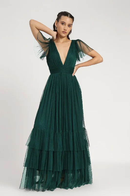 Solid Color DressMadison Maxi Dress in Emerald Green