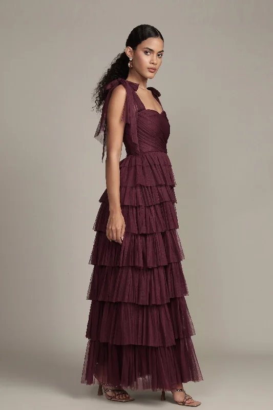 Bow-Tie DressOphelia Plum Maxi Dress with Tie Detail