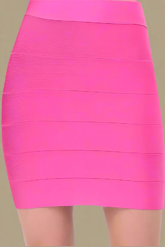 Ball Gown DressHigh Waist Bandage Striped Mini Skirt - Hot Pink