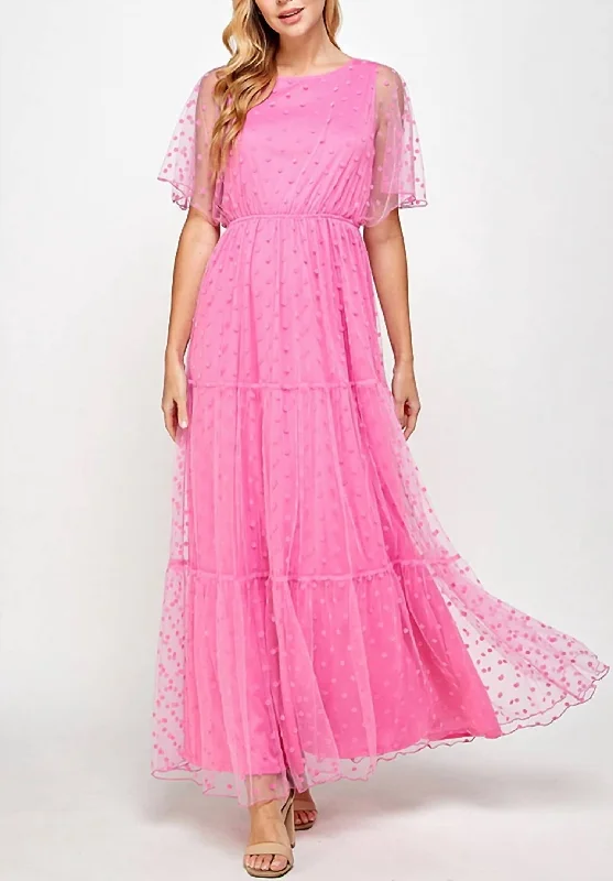 Silk DressSoft Mesh Dot Maxi Dress In Fuchsia